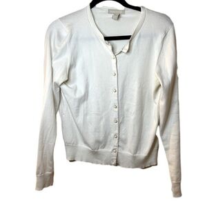 Banana Republic white cardigan sweater size L cream buttons long sleeve